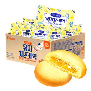 청우  유자치즈케익 608g(32봉) /국산 유자쨈듬뿍/ 촉촉상큼 디저트케익