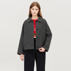 [본사] [Online Exclusive] 자카드 니트 블록 하프 코트_BACTE1561GR