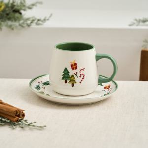 L 산타의 겨울선물 리스 간식접시와 머그세트 그린