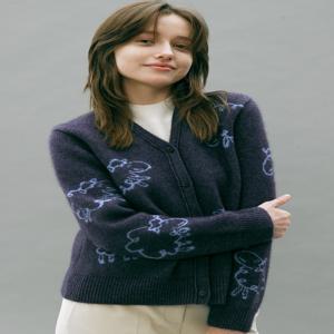 라쿤 혼방 자카드 브이넥 가디건 [UFI4-KCA45HN]