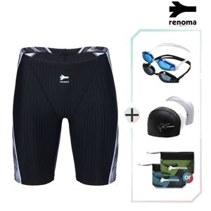 남성 4부 실내 수영복수경수모세트 MS2F806SET_BK