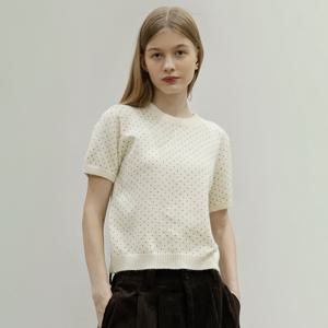 yoyoyoy여성[최초가 44000원] 스몰 도트 라운드 반팔 니트_AJ10WNKPO32