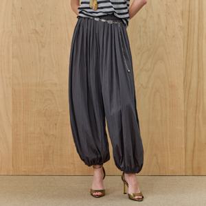 워싱 코튼 혼방 밴딩 와이드 하렘팬츠