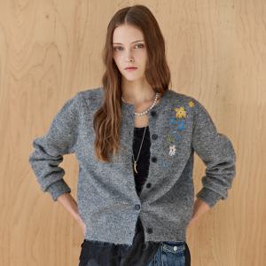 플라워 자수 라운드넥 니트 가디건