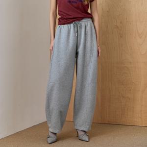 이중 코튼 저지 밴딩 와이드 조거 팬츠