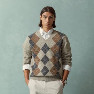 [정상가 299000원] 울 아가일 패턴 브이넥 스웨터 (베이지) (BBWNMFF401)