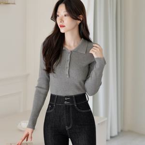 (~XXL까지) 하코메라 단추 골지 니트 가을 긴팔 카라니트 데일리 일상 캐쥬얼 출근룩 베이직 빅사이즈