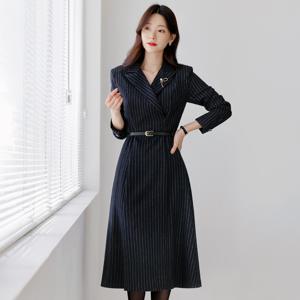 (~XXL까지) 하이루나 울혼방 스트라이프 벨트 원피스 겨울 하객룩 오피스룩 모임룩 격식룩 빅사이즈