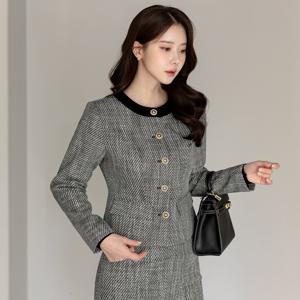 (~XXL까지) 베레온 라운드넥 배색 트위드 자켓 겨울 하객룩 오피스룩 모임룩 격식룩 연말룩 빅사이즈