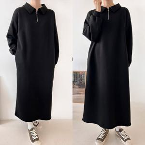 [하프클럽] 무지 기모 카라넥 집업 긴팔 롱원피스 겨울(OPS-1046)