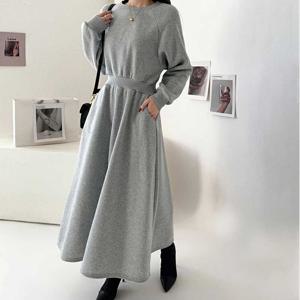 여자 주말 외출 나들이 여행 룩 긴팔 롱 원피스 밴딩 면롱원피스77원피스 여성캐주얼원피스추천