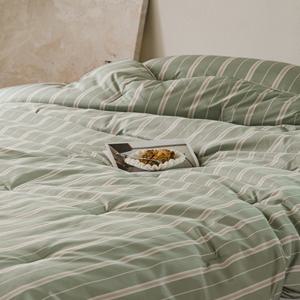 필굿 알러지케어 차렵이불세트 모스그린 스트라이프 (SS/QK/SK)