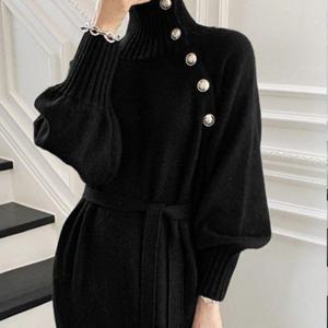 롱 하객룩 니트 여성 목폴라 롱니트 원피스 터틀렉 가을 블랙 니트롱 겨울 결혼식