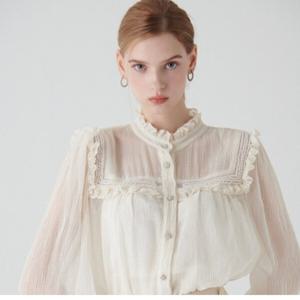 하이넥프릴 셔링 진주장식 블라우스(이너)S233B257A03_JK