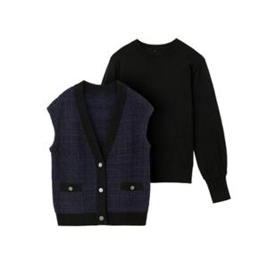 [최초가 129,000원]에끌라 트위드 앙상블 베스트 풀오버 2종세트