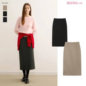 시스티나 여성 FW 겨울 베이직 백 슬릿 H라인 미디 롱 스커트 AWWSKP4I7