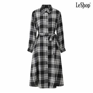 정상가:89000원 ㅣ 체크 카라 셔츠 오버핏 롱 원피스 (DP4OW003A)