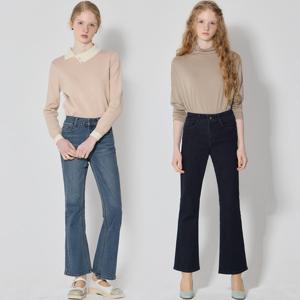 스트레이트 세미부츠컷 데님팬츠