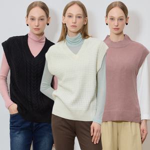 3SET (LeOT)] 울 블렌디드 헤어리 니트 베스트 3종세트