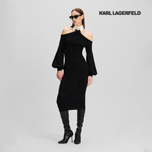 [246W1317] 칼라거펠트 콜드 숄더 미디 드레스