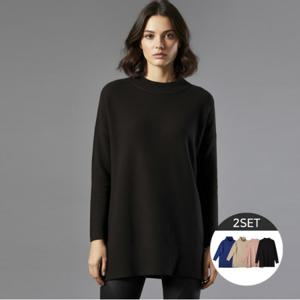 [최초가99,000원][2종세트] 프리누아 라운드+터틀넥 판초 니트