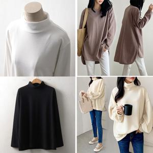 여자 중년 엄마 빅사이즈 여자 옷  긴목 반목 폴라 롱 맨투맨 티셔츠 겨울
