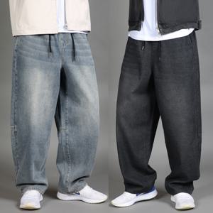 남자 벌룬핏 와이드 청바지 밴딩 커브드 데님팬츠 빅사이즈 흑청 진청 중청_ID302