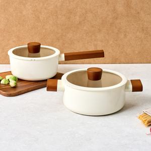 크림 다크우드 세라믹코팅 인덕션겸용 냄비 2P세트