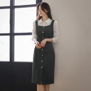 (~XXL까지) 도벨린 셔츠 뷔스티에 원피스 가을 하객룩 오피스룩 모임룩 격식룩 빅사이즈