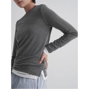 베이직 솔리드 긴소매 티셔츠 - 그레이 (355841LY43)