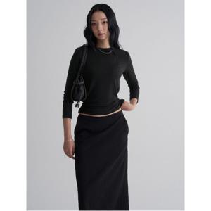 베이직 솔리드 긴소매 티셔츠 - 블랙 (355841LY45)