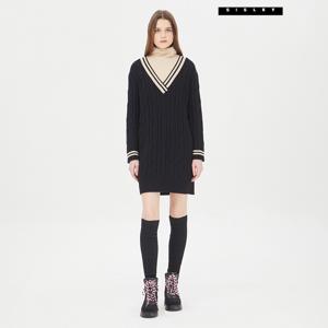 아울렛 배색 케이블 니트원피스 SAKO32361_BK