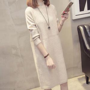 [브리치]  / NO669 심플 베이직 골지 반폴라 긴팔 니트 원피스