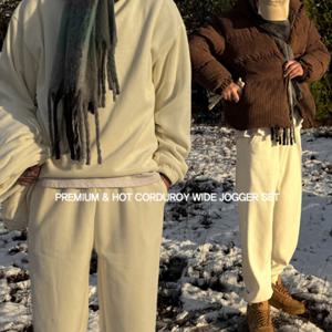 [브리치]  / 1+1  SET  4컬러 보일러 기모 골덴 트레이닝세트 (반집업맨투맨/조거/와이드)