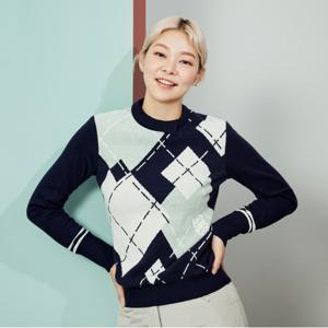 여성 아가일 라운드 풀오버(X2SPU8346DN)