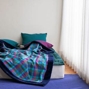 오리고 극세사 벨보아 니트방울블랭킷 144*200 이브닝글로우체크