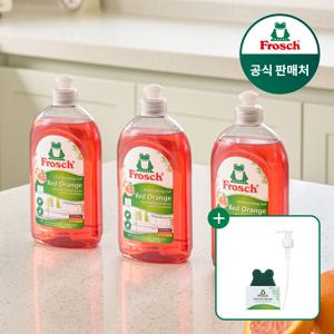 독일 맨손 주방세제 레드오렌지 500ml 3개+펌프+수세미