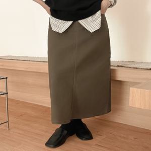 [2가지기장] 2학기레슨 속밴딩 코튼 트임 롱 스커트 83806 빅사이즈 여성의류