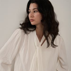 [제작] [타이탈부착] 소호 브이넥 타이 블라우스 84010 빅사이즈 여성의류