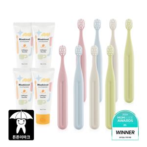 [블랑키즐] 고불소 아기 유아 어린이 치약 칫솔 세트(칫솔 8개+치약 4개)