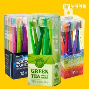 부광 바른생활 얇은헤드 칫솔 초극세모 12입+아트컬렉션 12입+그린티 12입(36입)