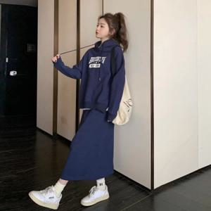 SUTA~3XL 투피스 상하 세트 여성 빅사이즈후드티 세트 오버핏 맨투맨 스커트 투피스