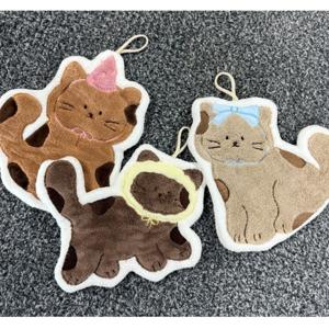 J2K 핸드타올 고리수건 고양이 주방 극세사 어린이집 학교