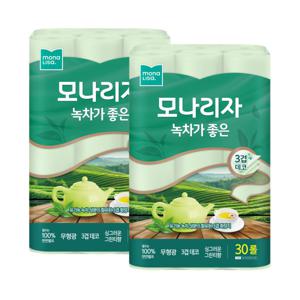 녹차가좋은 3겹 30M 30롤 2개 총60롤 천연펄프 화장지