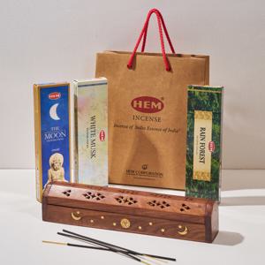 HEM 인센스 스틱 100개입 + 박스 홀더 + 쇼핑백 세트