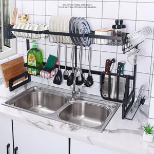 넓이조절 스테인레스 싱크대선반 2단 길이조절 식기건조대 설거지정리대 85cm-105cm 블랙