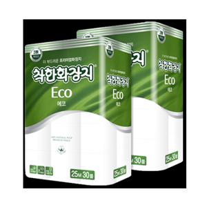 착한화장지 에코 3겹 25M 30롤 x 2팩(60롤) 두루마리휴지