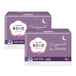 (총 28매) 좋은느낌 오리지널 오버나이트 14PX2개/생리대/유한킴벌리/33cm