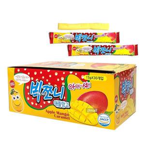 빅쪼니 애플망고맛 1박스 30개 15g 아이셔 새콤쫀득 캠핑 여행 학교 소풍 초등학교 학원 교회 유치원 간식