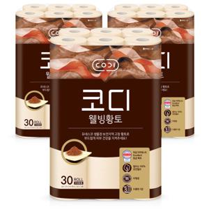 코디 웰빙황토 3겹 27M 30롤 3팩